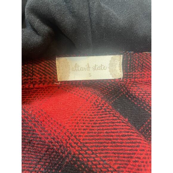 Altar’d State Shacket Womens Small Plaid Hoody Flannel Red Black Tailgate - Picture 4 of 15